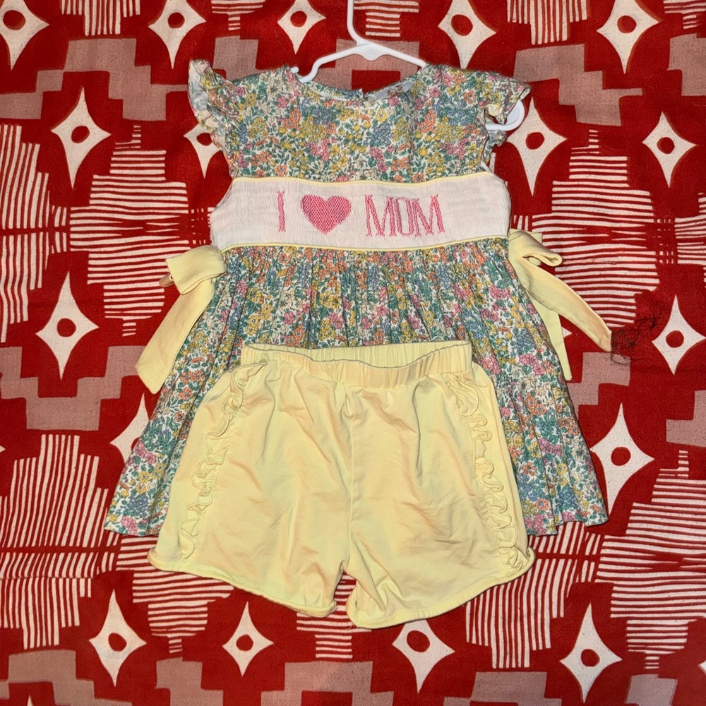 Busy Bees Smocks- Smocked Floral Dress with Yellow Shorts